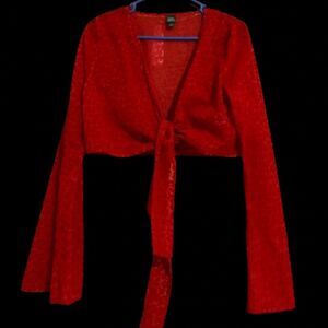 Wild Fable Women’s Red Front Tie Cropped Top in Textured Fabric Sz-XS/S